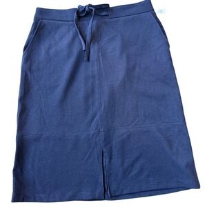 Liz Claiborne Navy Blue Knit Midi Skirt Drawstring Waist Pockets Small NWT